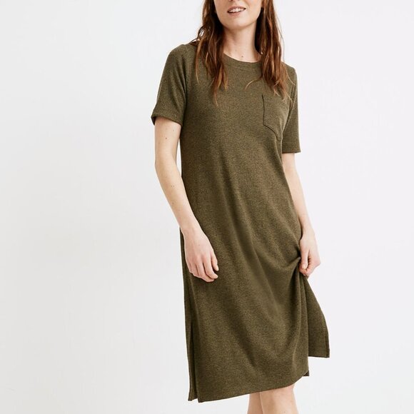 Madewell Pocket Tee Midi Dress Womens Small Green Ribbed Short Sleeve Casual - Picture 1 of 15